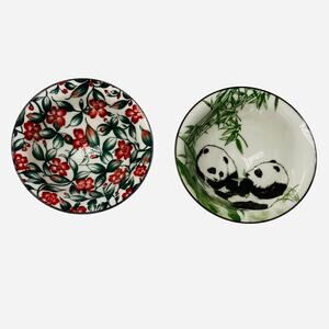 2 Sauce Porcelain Bowls Dipping/Trinket Asian Floral Panda